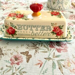 Vintage floral butter dish ceramic “Butter makes everything better”